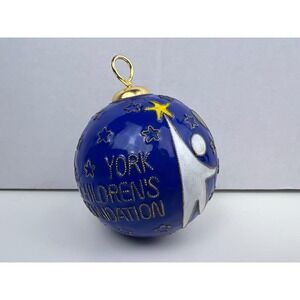 Vintage York Children's Foundation Enamel Christmas Ornament Blue Stars Balloon
